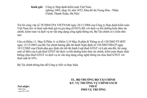 Công văn 274/TC-CST thuế suất thuế giá trị gia tăng (GTGT) dịch vụ bồi dưỡng kiến thức tài chính, kiểm toán và dịch vụ tư vấn ứng dụng CNTT