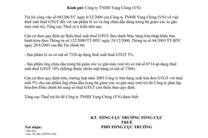 Công văn 73TCT/ĐTNN thuế suất thuế giá trị gia tăng sản phẩm lò xo và ống chứa dầu dùng trong bộ giảm xóc xe gắn máy (mô tô)