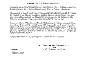 Công văn 134TCT/ĐTNN thuế nhà thầu nước ngoài