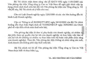 Công văn 449/TC-CST chính sách thuế môn bài Văn phòng đại diện