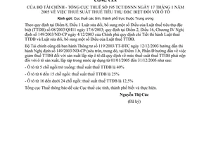 Công văn 195/TCT/DNNN mức thuế suất thuế tiêu thụ đặc biệt ôtô