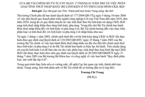 Công văn 576/TC/CST phân loại tính thuế nhập khẩu bộ linh kiện ôtô theo loại hình CKD, IKD