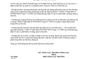 Công văn 292TCT/PCCS xử lý vi phạm trong lĩnh vực quản lý, sử dụng hóa đơn