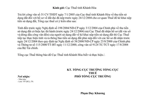 Công văn 369TCT/TS thu tiền sử dụng đất hồ sơ đất đai đã nộp trước ngày 24/12/2004 cho cơ quan Thuế để kê khai nộp tiền sử dụng đất