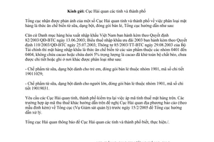 Công văn 393TCHQ/GSQL phân loại mặt hàng là thức ăn chế biến từ sữa, dạng bột, đóng gói bán lẻ