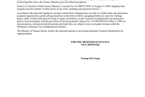 Official Dispatch No. 27/TC/TCT of January 4, 2005, on payment of personal income tax on sale promotion go