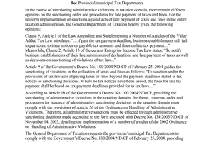 Official Dispatch No. 31 TCT/PCCS, On issuance of sanctioning decisions against