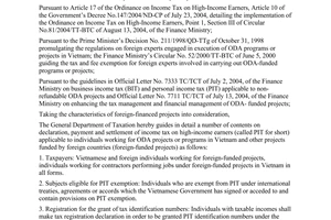 Official Dispatch No. 94 TCT/TNCN, On guidance for payment of personal income