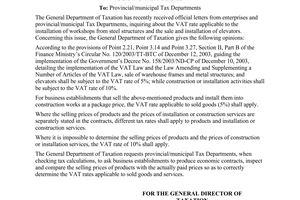 Official Dispatch No. 138 TCT/DNK guiding tax policies