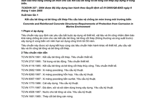 Tiêu chuẩn xây dựng Việt Nam TCXDVN 327:2004 về kết cấu bê tông và bê tông cốt thép yêu cầu bảo vệ chống ăn mòn trong môi trường biển do Bộ Xây dựng ban hành