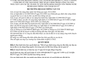 Quyết định 06/2005/QĐ-BGTVT  công tác đấu thầu xây lắp dự án đầu tư xây dựng bằng nguồn vốn trong nước do Bộ Giao thông vận tải quản lý