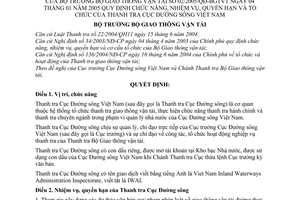 Quyết định 02/2005/QĐ-BGTVT chức năng, nhiệm vụ, quyền hạn tổ chức Thanh tra Cục Đường sông Việt Nam