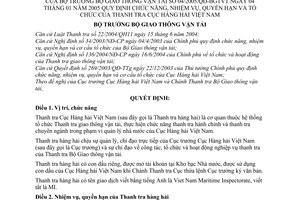 Quyết định 04/2005/QĐ-BGTVT chức năng, nhiệm vụ, quyền hạn tổ chức Thanh tra Cục Hàng hải Việt Nam
