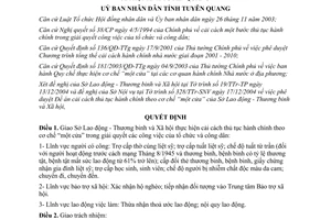 Quyết định 01/2005/QĐ-UB thực hiện cơ chế một cửa tại Sở Lao động hương binh Xã hội Tuyên Quang