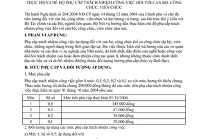 Thông tư 05/2005/TT-BNV hướng dẫn chế độ phụ cấp trách nhiệm công việc cán bộ, công chức, viên chức