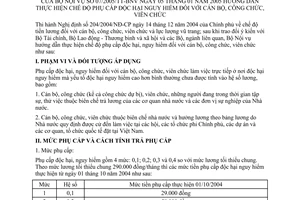 Thông tư 07/2005/TT-BNV hướng dẫn chế độ phụ cấp độc hại nguy hiểm cán bộ, công chức, viên chức