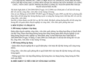 Thông tư 07/2005/TT-BQP hướng dẫn chế độ nâng bậc lương quân nhân chuyên nghiệp công chức viên chức quốc phòng hưởng lương nguồn kinh phí NSNN