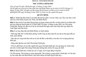 Quyết định 03/2005/QĐ-TTg thành lập áp dụng chính sách khu kinh tế cửa khẩu Bonuê, tỉnh Bình Phước
