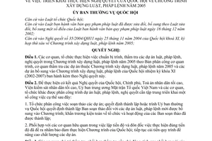 Nghị quyết 744/2005/NQ-UBTVQH11 triển khai thực hiện Nghị quyết của Quốc hội về chương trình xây dựng luật, pháp lệnh năm 2005