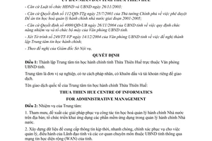 Quyết định 01/2005/QĐ-UB thành lập Trung tâm tin học hành chính Thừa Thiên Huế