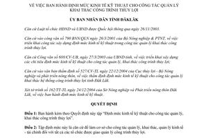Quyết định 15/QĐ-UB 2005 Định mức kinh tế kỹ thuật quản lý khai thác công trình thủy lợi Đắk Lắk