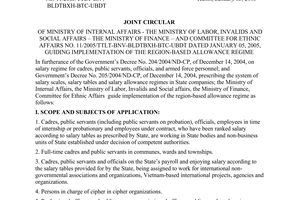 Joint circular No. 11/2005/TTLT-BNV-BLDTBXH-BTC-UBDT guiding implementation of the region-based allowance regime