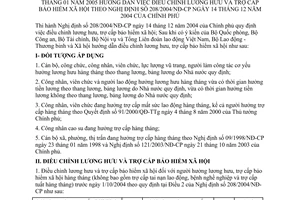 Thông tư 11/2005/TT-BLĐTBXH điều chỉnh lương hưu rợ cấp bảo hiểm xã hội theo Nghị định 208/2004/NĐ-CP
