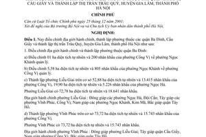 Nghị định 02/2005/NĐ-CP điều chỉnh địa giới hành chính, thành lập phường thuộc quận Ba Đình, Cầu Giấy thành lập thị trấn Trâu Quỳ Gia Lâm Hà Nội
