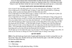 Quyết định 2/2005/QĐ-UB quy hoạch ngành nghề thương mại dịch vụ lĩnh vực văn hóa-xã hội “nhạy cảm” dễ phát sinh tệ nạn địa bàn quận 3, năm 2005