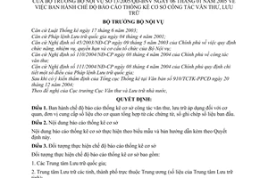 Quyết định 13/2005/QĐ-BNV chế độ báo cáo thống kê cơ sở công tác văn thư, lưu trữ