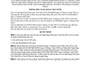 Quyết định 20/2005/QĐ-NHNN điều chỉnh lãi suất chiết khấu tái cấp vốn của Ngân hàng nhà nước Việt Nam đối với tổ chức tín dụng là ngân hàng