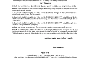 Quyết định 07/2005/QĐ-BGTVT Quy chế quản lý hoạt động cảng, bến thuỷ nội địa