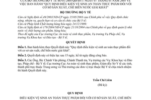 Quyết định 01/2005/QĐ-BYT điều kiện vệ sinh an toàn thực phẩm cơ sở sản xuất, chế biến nước giải khát