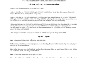 Quyết định 25/2005/QĐ-UB thành lập Sở Bưu chính Viễn thông Ninh Bình