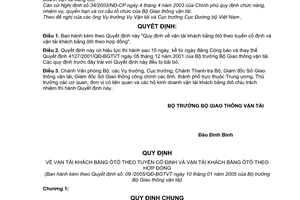 Quyết định 09/2005/QĐ-BGTVT vận tải khách bằng ôtô theo tuyến cố định vận tải khách bằng ôtô theo hợp đồng