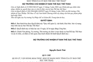 Quyết định 19/2005/QĐ-UBTDTT Quy chế quản lý, vận hành, khai thác, bảo vệ mạng máy tính ủy ban Thể dục Thể thao