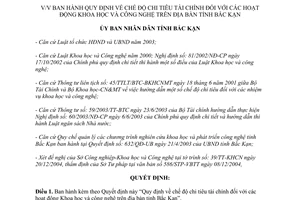 Quyết định 29/2005/QĐ-UB chế độ chi tiêu tài chính hoạt động khoa học công nghệ Bắc Kạn