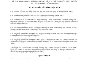Quyết định 01/2005/QĐ-UBND bổ sung điểm bán hàng đơn giá trợ cước vận chuyển giống nông nghiệp Điện Biên