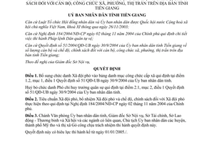 Quyết định 01/2005/QĐ-UB bổ sung Quyết định 51/2004/QĐ-UB số lượng cán bộ xã