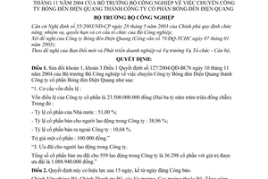 Quyết định 03/2005/QĐ-BCN chuyển công ty bóng đèn điện quang thành công ty cổ phần sửa đổi Quyết định 127/2004/QĐ-BCN