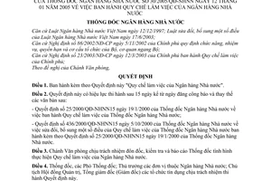 Quyết định 30/2005/QĐ-NHNN Quy chế làm việc Ngân hàng Nhà nước