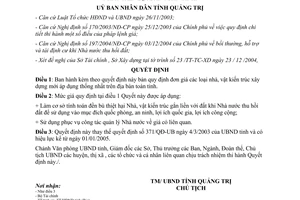 Quyết định 69/2005/QĐ-UB đơn giá nhà vật kiến trúc xây dựng mới Quảng Trị