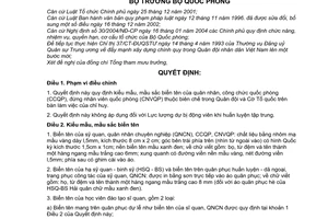 Quyết định 12/2005/QĐ-BQP biển tên quân nhân công chức công nhân viên quốc phòng Cờ Tổ quốc trên bàn làm việc chỉ huy