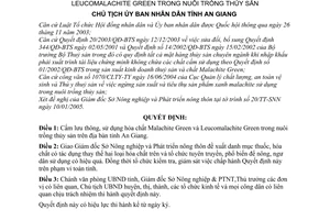 Quyết định 83/2005/QĐ-CT-UB cấm lưu thông sử dụng hóa chất Malachite Green và Leucomalachite Green trong nuôi trồng thủy sản