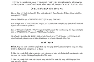 Quyết định 90/2005/QĐ-UBT bản quy định giá cước vận tải hàng hóa bằng ô tô