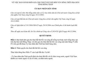 Quyết định 05/2005/QĐ.UB đơn giá cho thuê đất bãi bồi ven sông