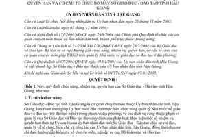 Quyết định 04/2005/QĐ-UB thay thế điều 1 điều 2 100/2004/QĐ-UB cơ cấu tổ chức bộ máy sở giáo dục đào tạo Hậu Giang