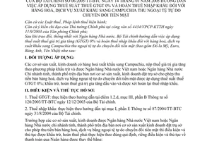 Thông tư 06/2005/TT-BTC hướng dẫn áp dụng thuế suất thuế GTGT 0% hoàn thuế NK hàng hoá dịch vụ XK Campuchia thu ngoại tệ tự do chuyển đổi tiền mặt