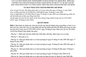 Quyết định 5/2005/QĐ-UB định mức, đơn giá chi phí vận chuyển khách công cộng bằng xe buýt đưa rước học sinh viên công nhân thành phố Hồ Chí Minh