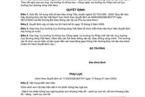 Quyết định 11/2005/QĐ-BGTVT sửa đổi Tiêu chuẩn ngành 22 TCN 269 - 2000 Quy tắc báo hiệu Đường thủy nội địa Việt Nam